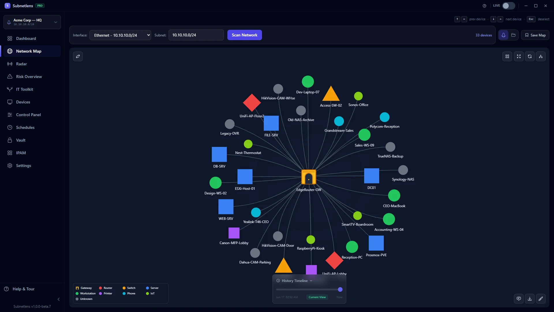 Subnetlens topology map screen.
