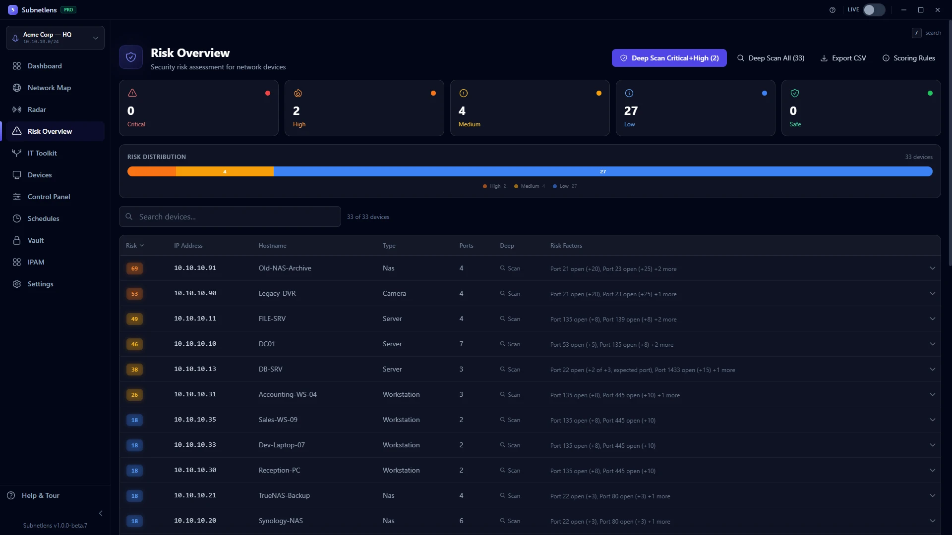 Subnetlens Pro — Risk Overview