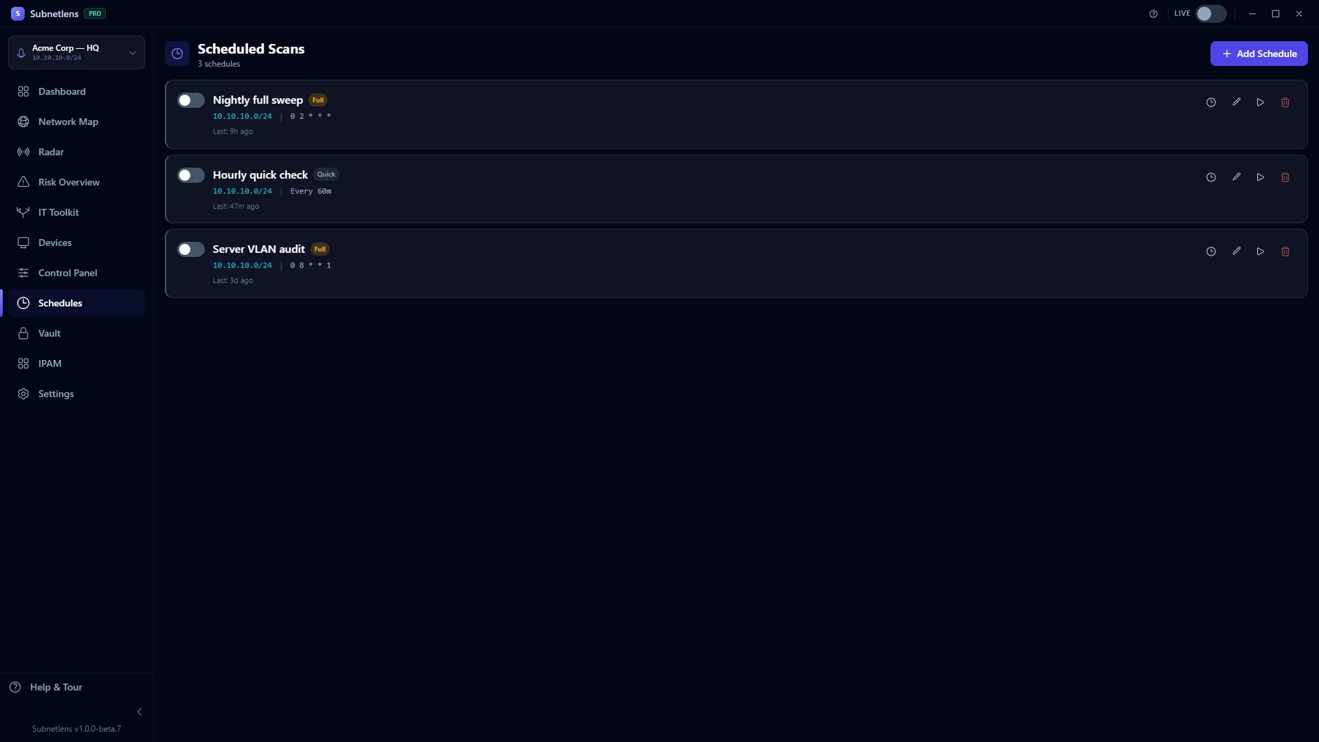 Subnetlens Pro — Scheduled Scans